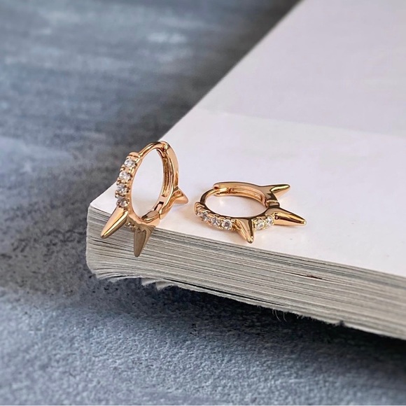 Spike Hoop Earrings 18k Gold Plated with Zircon Luxury Jewelry - Picture 2 of 11